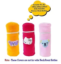 Da Anushi Soft Plush Stretchable Baby Feeding Bottle Cover with Attractive Cartoon Design & Easy to Hold Strap for Newborn Babies-Pack of 3 | Suitable for 130-250 ML (Yellow,Pink,BabyPink)-thumb4