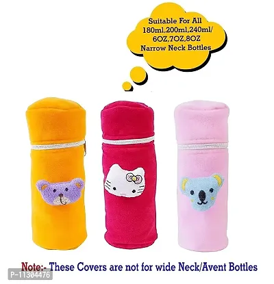 Da Anushi Soft Plush Stretchable Baby Feeding Bottle Cover with Attractive Cartoon Design & Easy to Hold Strap for Newborn Babies-Pack of 3 | Suitable for 130-250 ML (Yellow,Pink,BabyPink)-thumb5