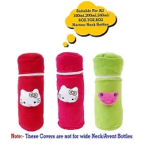 Da Anushi Soft Plush Stretchable Baby Feeding Bottle Cover with Attractive Cartoon Design & Easy to Hold Strap for Newborn Babies-Pack of 3 | Suitable for 130-250 ML (Red,Pink,Green)-thumb4