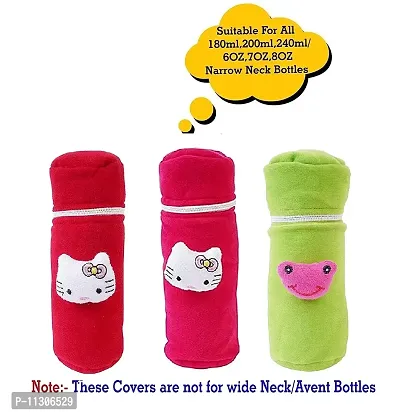 Da Anushi Soft Plush Stretchable Baby Feeding Bottle Cover with Attractive Cartoon Design & Easy to Hold Strap for Newborn Babies-Pack of 3 | Suitable for 130-250 ML (Red,Pink,Green)-thumb5