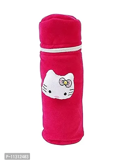 DA Anushi Soft Plush Stretchable Baby Feeding Bottle Cover Easy to Hold Strap and Zip | Suitable for 130 ML-250 ML Feeding Bottle-Dark Pink-Light Pink-thumb2