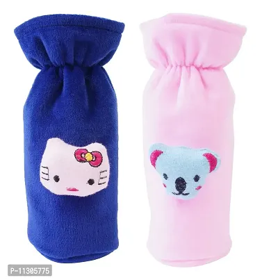 DA Anushi Soft Plush Stretchable Baby Feeding Bottle Cover Easy to Hold Strap with Cute Animated Cartoon| Suitable for 130-250 Ml Feeding Bottle(Dark Blue-Light Pink)