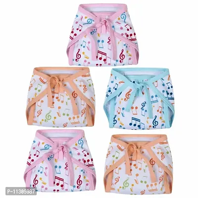 Da Anushi Printed Cotton Hosiery Washable & Reusable Adjustable Cloth Diaper Nappy With Insert Cushioned Padded Langot Nappy Tying Langot For Babies- Pack of 5 (Medium, Multicolor)