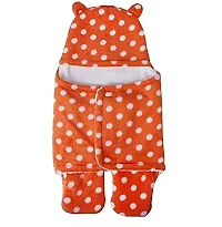 Da Anushi Baby Hooded Supersoft Wearable Wrapper/ Blanket/Safety & Sleeping Bag All Season Blanket for Newborn & Toddler-Pack of 2 (Dot Orange Baby Pink)-thumb1