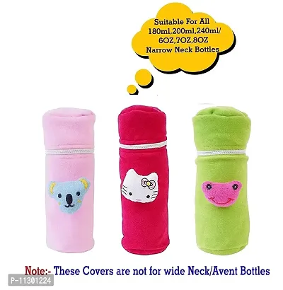 Da Anushi Soft Plush Stretchable Baby Feeding Bottle Cover with Attractive Cartoon Design & Easy to Hold Strap for Newborn Babies-Pack of 3 | Suitable for 130-250 ML (BabyPink,Pink,Green)-thumb5