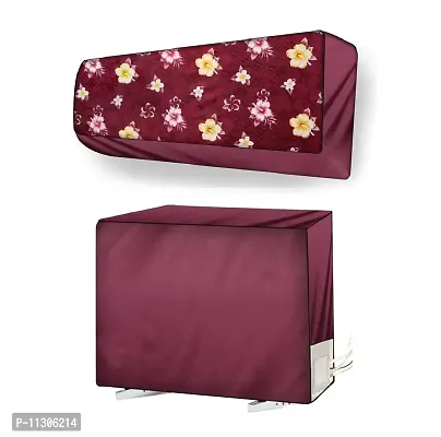 Da Anushi Split AC Cover Set of Indoor and Outdoor Unit for 2 Ton Capacity Attractive Digital Prints/Dustproof/Water Resistant (Maroon Flower)