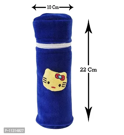 DA Anushi Soft Plush Stretchable Baby Feeding Bottle Cover Easy to Hold Strap and Zip | Suitable for 130 ML-250 ML Feeding Bottle-Dark Pink-Dark Blue-thumb4