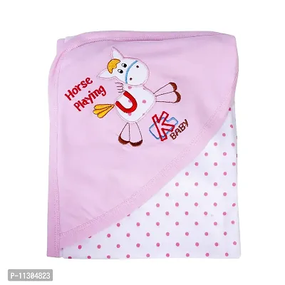 Da Anushi Baby's Polka Dot Printed Soft Cotton Wrapping Sheet Cum Baby Blanket Swaddle with Attractive Cartoon Embroidered Hood for Newborn Babies & Toddlers-Set of 2 (Blue,Pink)-thumb5