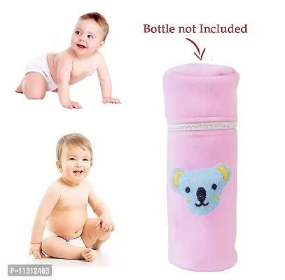 DA Anushi Soft Plush Stretchable Baby Feeding Bottle Cover Easy to Hold Strap and Zip | Suitable for 130 ML-250 ML Feeding Bottle-Dark Pink-Light Pink-thumb5