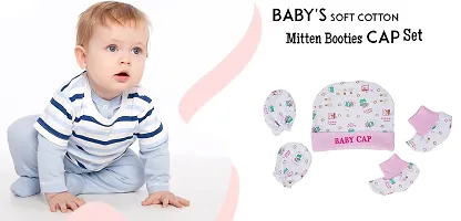Da Anushi Soft Cotton Printed Mitten Booties Cap Set With 1 Extra Mitten and Booties Set/Newborn Cap Set/Newborn Gloves Set/Newborn Socks Set/Newborn Mitten Set For Babies, Infants- DarkGreen-thumb3