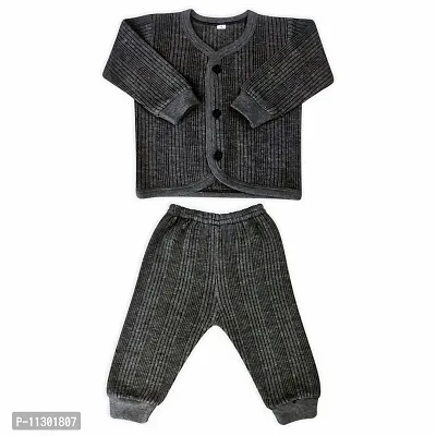 Da Anushi Baby Winterwear Ultra-Warm Super Soft Milanch Round Neck, Full Sleeves, Button Thermal Top and Pyjama Set/Winter Wear Suit For Baby Boy's & Baby Girl's (Grey, 09-12 Months)