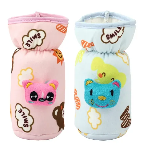 Da Anushi Soft Plush Stretchable Baby Feeding Bottle Cover with Easy to Hold Strap for Newborn/Toddler Babies - Cute Attractive Teddy Cartoon