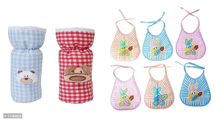 Da Anushi Soft Cotton Stretchable Baby Feeding Bottle Cover with Soft Cotton Washable & Reusable Multicolor Highly Absorbing/Comfortable and Easily Adjustable Feeding Bibs Combo