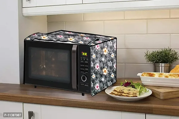 Da Anushi Full Closure Microwave Oven Top Cover for LG 28L MC2846SL Convection Microwave Oven with PVC Attractive Digital Prints/Dustproof/Water Resistant-Grey Flower