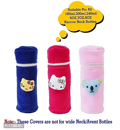 Da Anushi Soft Plush Stretchable Baby Feeding Bottle Cover with Attractive Cartoon Design & Easy to Hold Strap for Newborn Babies-Pack of 3 | Suitable for 130-250 ML (Blue,Pink,BabyPink)-thumb5