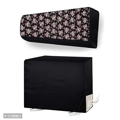 Da Anushi Split AC Cover Set of Indoor and Outdoor Unit for 2 Ton Capacity Attractive Digital Prints/Dustproof/Water Resistant (Black Pink Flower)