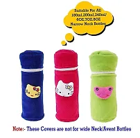 Da Anushi Soft Plush Stretchable Baby Feeding Bottle Cover with Attractive Cartoon Design & Easy to Hold Strap for Newborn Babies-Pack of 3 | Suitable for 130-250 ML (Blue,Pink,Green)-thumb4