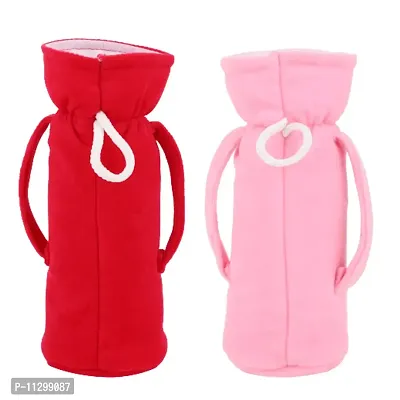 Da Anushi Soft Plush Stretchable Baby Feeding Handle Bottle Cover with Attractive Cartoon Design & Easy to Hold Strap for Newborn Babies, Suitable for 125-250 ML Bottle (Pack of 2, Rani BabyPink)-thumb2