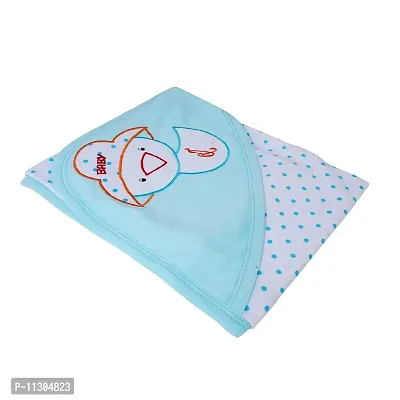 Da Anushi Baby's Polka Dot Printed Soft Cotton Wrapping Sheet Cum Baby Blanket Swaddle with Attractive Cartoon Embroidered Hood for Newborn Babies & Toddlers-Set of 2 (Blue,Pink)-thumb3