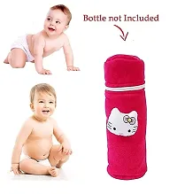 DA Anushi Soft Plush Stretchable Baby Feeding Bottle Cover Easy to Hold Strap and Zip | Suitable for 130 ML-250 ML Feeding Bottle-Dark Pink-Dark Blue-thumb4