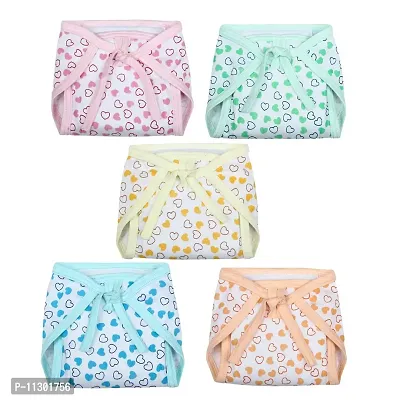 Da Anushi Printed Cotton Hosiery Washable & Reusable Adjustable Cloth Diaper With Insert Cushioned Padded Langot Nappy Tying Langot For Babies- Pack of 5 (Small, Multicolor)