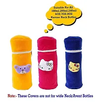 Da Anushi Soft Plush Stretchable Baby Feeding Bottle Cover with Attractive Cartoon Design & Easy to Hold Strap for Newborn Babies-Pack of 3 | Suitable for 130-250 ML (Yellow,Pink,Blue)-thumb4