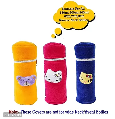 Da Anushi Soft Plush Stretchable Baby Feeding Bottle Cover with Attractive Cartoon Design & Easy to Hold Strap for Newborn Babies-Pack of 3 | Suitable for 130-250 ML (Yellow,Pink,Blue)-thumb5