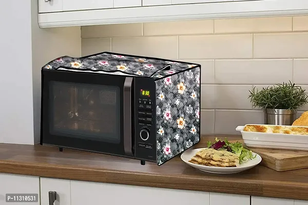 Da Anushi Full Closure Microwave Oven Top Cover for LG 28L MC2887BFUM Convection Microwave Oven with PVC Attractive Digital Prints/Dustproof/Water Resistant-Grey Flower