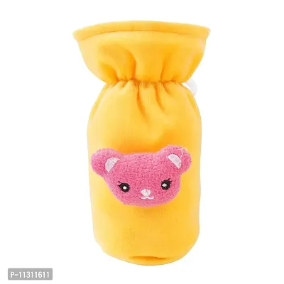 DA Anushi Soft Plush Stretchable Baby Feeding Bottle Cover Easy to Hold Strap with Cute Animated Cartoon| Suitable for 60-125 Ml Feeding Bottle(Yellow-Dark Red)-thumb2