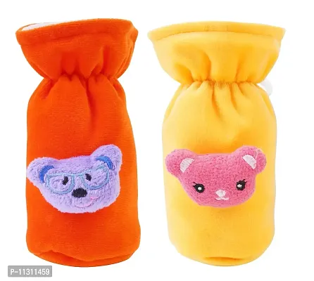 DA Anushi Soft Plush Stretchable Baby Feeding Bottle Cover Easy to Hold Strap with Cute Animated Cartoon| Suitable for 60-125 Ml Feeding Bottle(Orange-Yellow)