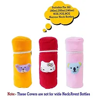 Da Anushi Soft Plush Stretchable Baby Feeding Bottle Cover with Attractive Cartoon Design & Easy to Hold Strap for Newborn Babies-Pack of 3 | Suitable for 130-250 ML (Yellow,Red,BabyPink)-thumb4