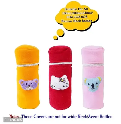 Da Anushi Soft Plush Stretchable Baby Feeding Bottle Cover with Attractive Cartoon Design & Easy to Hold Strap for Newborn Babies-Pack of 3 | Suitable for 130-250 ML (Yellow,Red,BabyPink)-thumb5