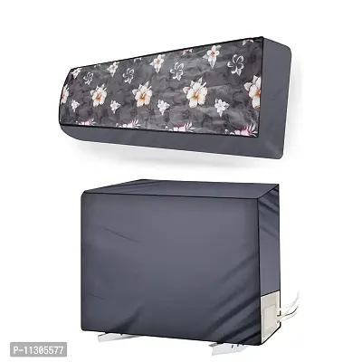 Da Anushi Split AC Cover Set of Indoor and Outdoor Unit for 2 Ton Capacity Attractive Digital Prints/Dustproof/Water Resistant (Grey Flower)