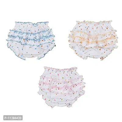 Da Anushi Washable & Reusable Pack of 3 Cotton Fabric Frill Panties/Inner Wear/Bloomer Underwear/Panties for 0-3 Months Baby Girls (Small)