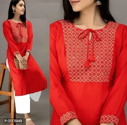 Elegant Red Rayon Embroidered Kurta For Women-thumb0