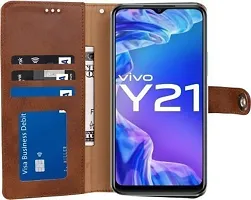 A Flip Cover for Vivo Y21 Brown Dual Protection-thumb2