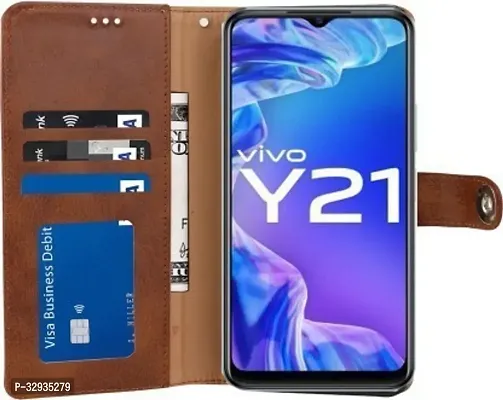 A Flip Cover for Vivo Y21 Brown Dual Protection-thumb3