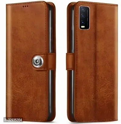 A Flip Cover for Vivo Y12s Brown Dual Protection-thumb0