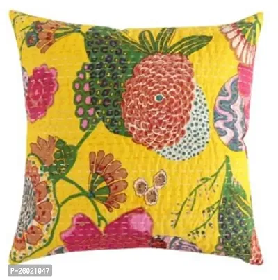Decorative Yellow Cotton Hand Stitched Embroidered Square Shaped Cushion Covers-thumb0