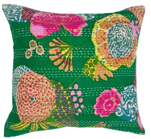 Decorative Green Cotton Hand Stitched Embroidered Square Shaped Cushion Covers