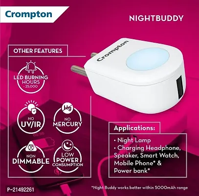 Home APPLIANCEC Night LAMP with USB Mobile CHARJER 2 AMP. [ Packing 2 PCS. ] , Light Color - Warm White-thumb2