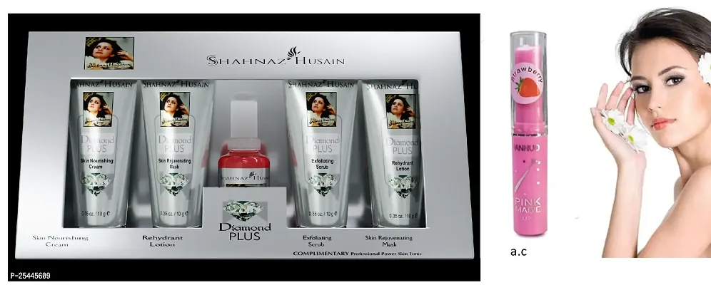 Shahnaz husiain diamond tube facial kit with pink magic lip balm