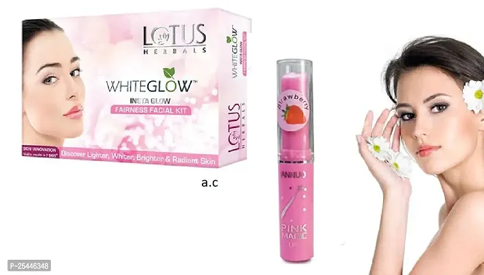 Lotus Herbals Whiteglow Insta Glow 4 In 1 Facial Kit with pink magic lip balm-thumb0