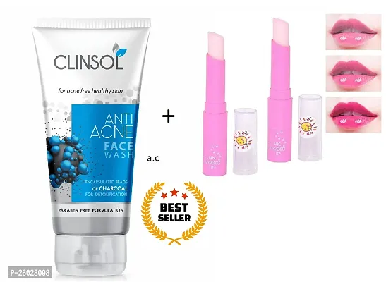 professional clinsol face wash pack of 1 and pink magic lip balm pack of 2-thumb0