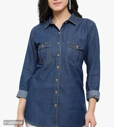 Stylish Blue Cotton Solid Casual Shirt For Women-thumb0