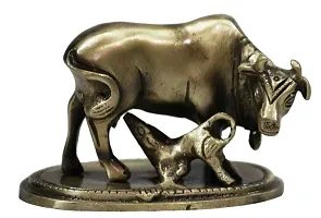 Craftjunction Handcrafted Brass Cow and Calf Showpiece Figurine(2.25 * 3.5 * 2.25 Inches)-thumb1