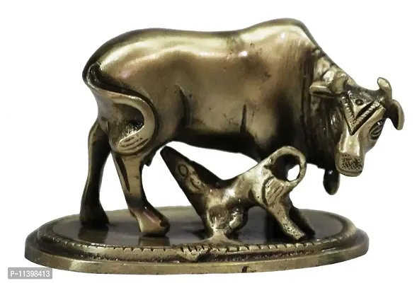 Craftjunction Handcrafted Brass Cow and Calf Showpiece Figurine(2.25 * 3.5 * 2.25 Inches)-thumb2