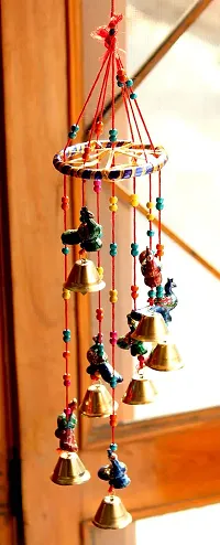 CraftJunction Handcrafted New Round Bells Design Wooden Windchime (20 inch, Multicolor)-thumb1