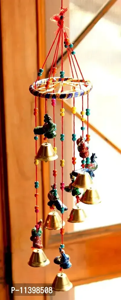 CraftJunction Handcrafted New Round Bells Design Wooden Windchime (20 inch, Multicolor)-thumb2