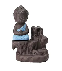 Craft Junction Incense Holder Meditating Monk Buddha Smoke Backflow Fountain with Scented Cone Home Decorative Idol and Figurine showpiece (Color: Sky Blue)(Conical)-thumb1